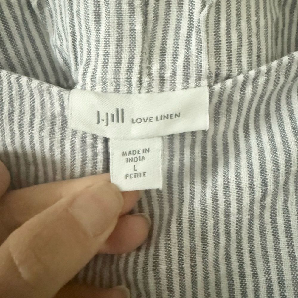 J. Jill Love Linen Cropped Pant in Blue and White Seersucker Stripe - Size LP - Picture 4 of 6